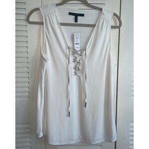 WHBM *NWT Women's White Sleeveless Chic Tank Top Lace-Up Front Size Medium